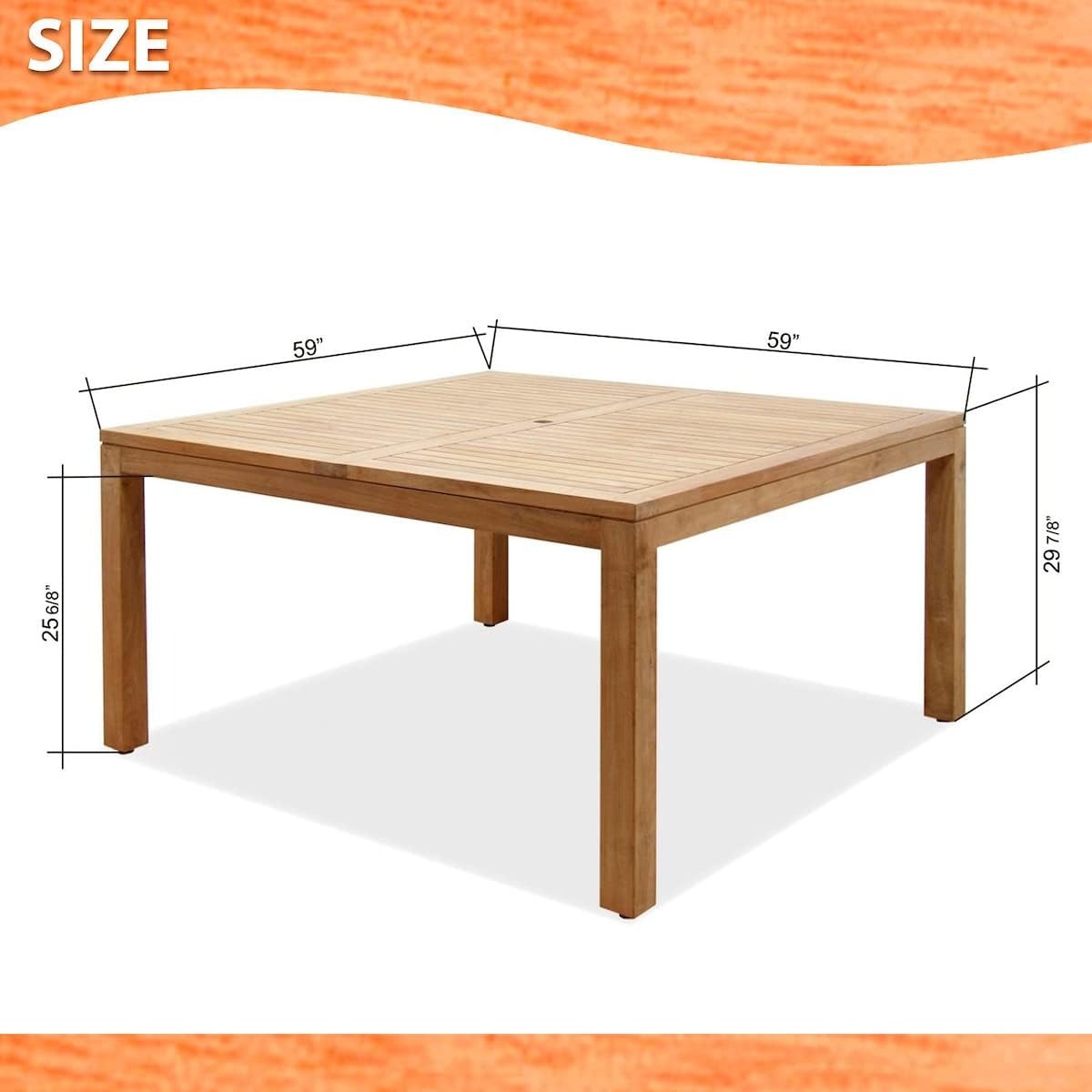 Teak Victoria 9-Piece Square Dining Set, Light Brown