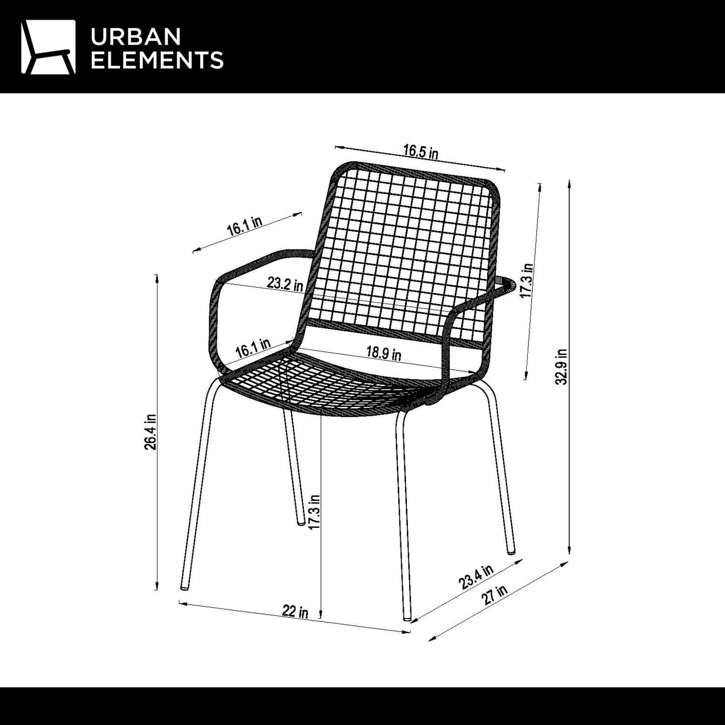 Solis Patio Chairs | Steel, Rope Seat | Outdoor Dining, Indoors (Grey, 2-Piece)
