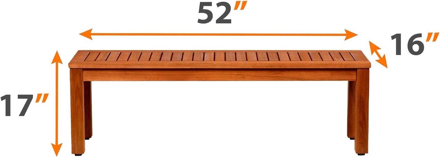 Aster Backless Patio Bench | Eucalyptus Wood | Ideal for Outdoors and Indoors, 53"