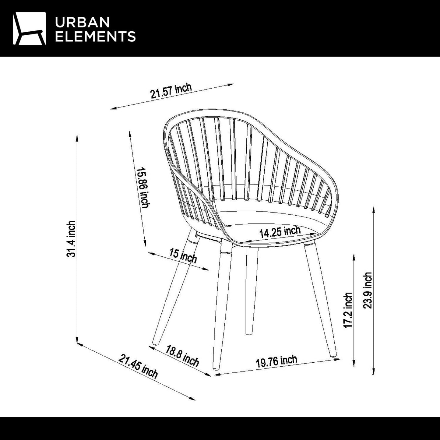 Teak Finish 100% FSC Eucalyptus Wood | Backyard Furniture, Outside White Table and Chairs, Rectangular Outdoor Dining Set, 5-Piece Black
