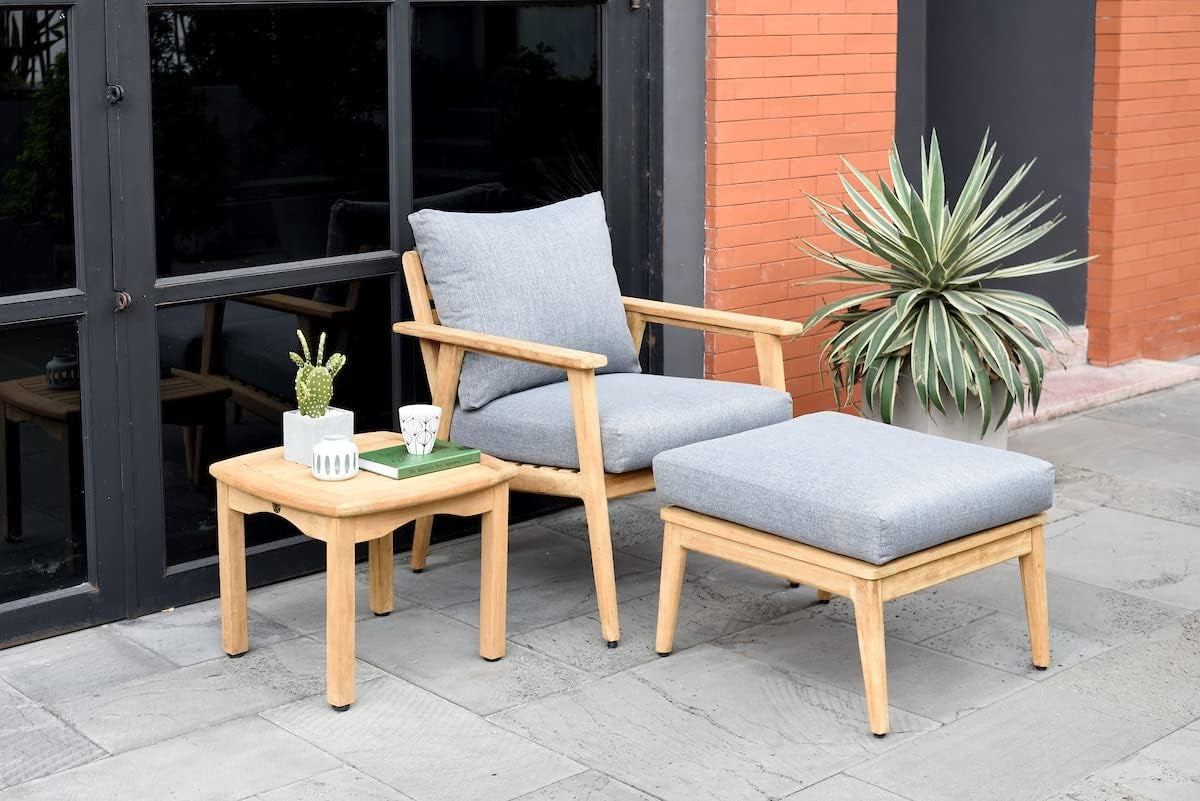 Denton Patio Ottoman | Durable Outdoor and Indoor Furniture Made of Teak | Olefin Cushions