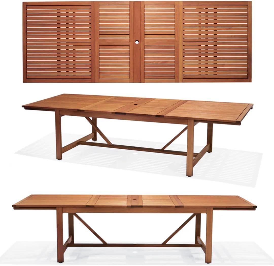 Amazonia Set of 11 Solid Eucalyptus Wood Chairs and 1 Extendable Rectangular Table for Patio, Garden, Porch and Poolside