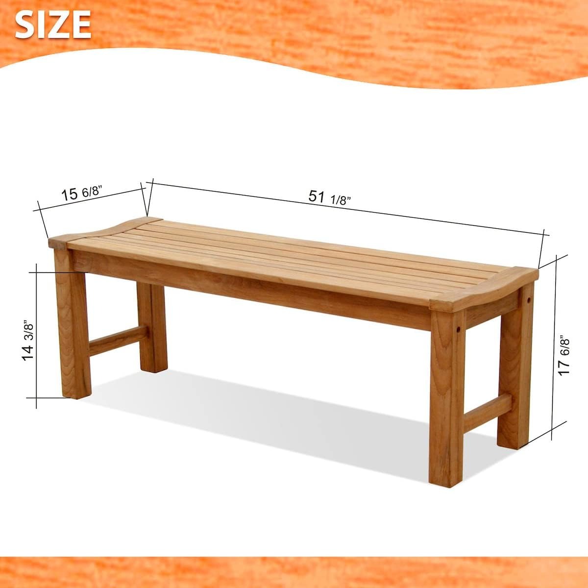 Riverside Teak Backless Bench | 51" inch | Ideal for Outdoors