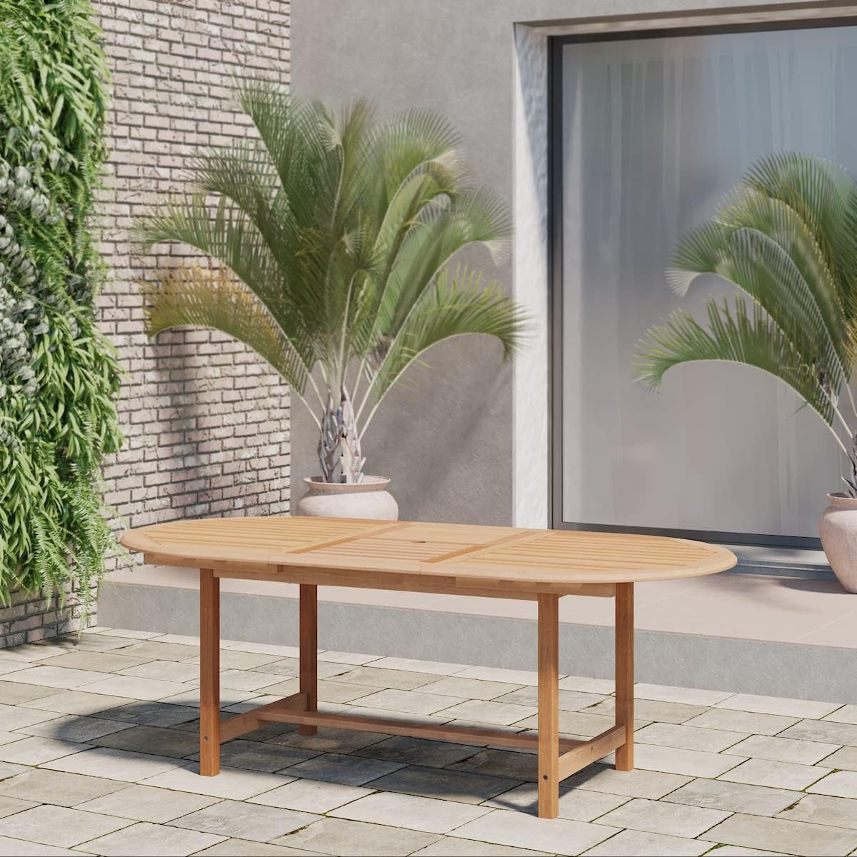 Teak Extendable Oval Hamburg Patio Set, 7-Piece, Brown