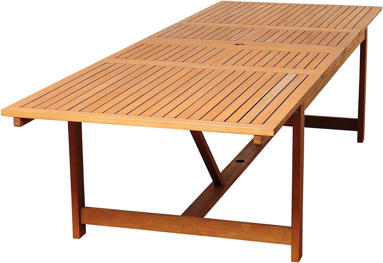 Amazonia Set of 11 Solid Eucalyptus Wood Chairs and 1 Extendable Rectangular Table for Patio, Garden, Porch and Poolside
