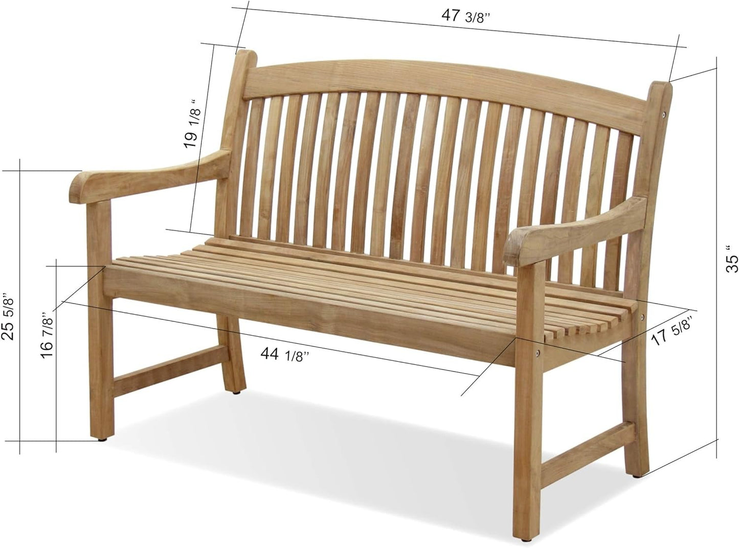 Newcastle Patio Made of Real Ideal for Outdoors and Indoors, Light Brown, Natural Teak Bench