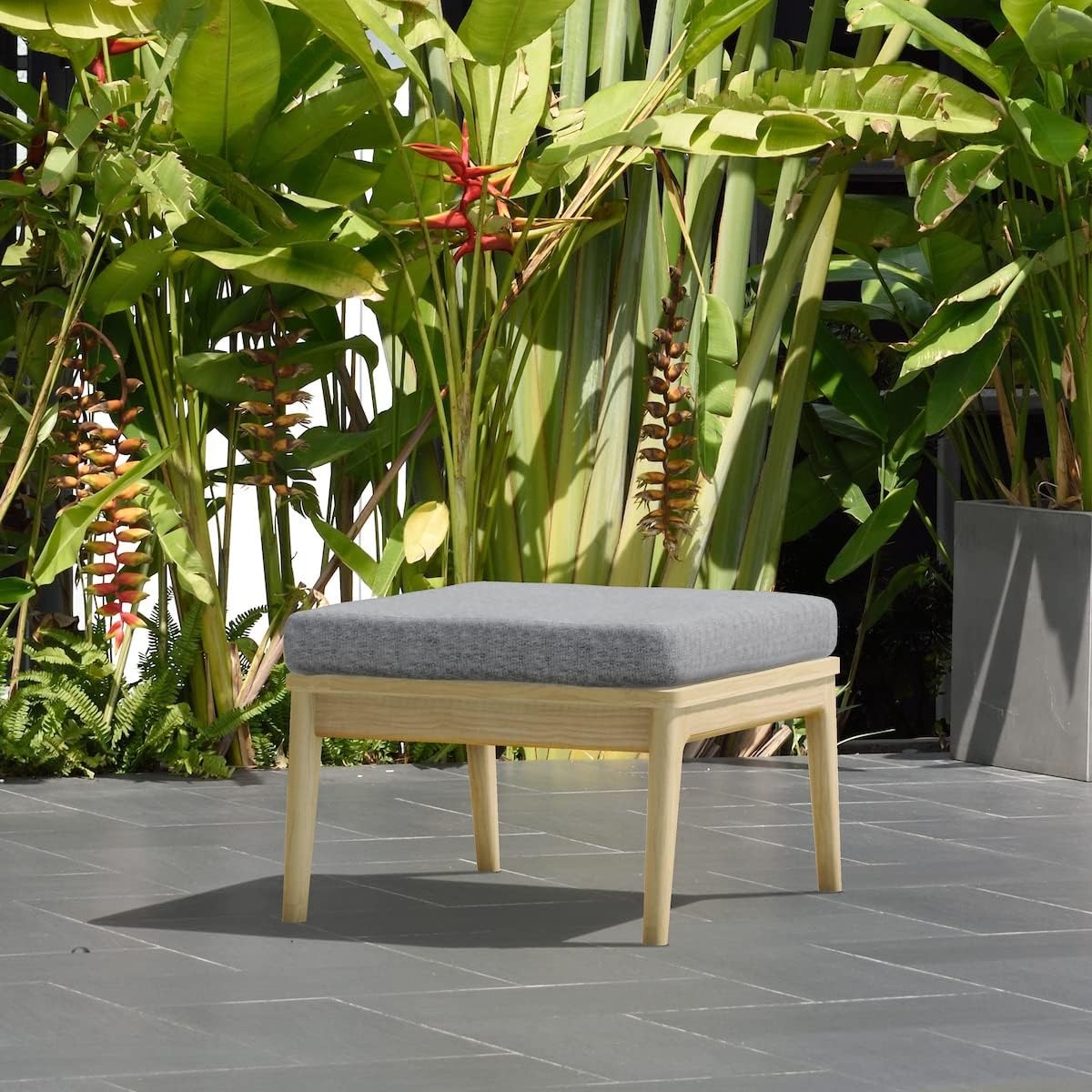 Denton Patio Ottoman | Durable Outdoor and Indoor Furniture Made of Teak | Olefin Cushions