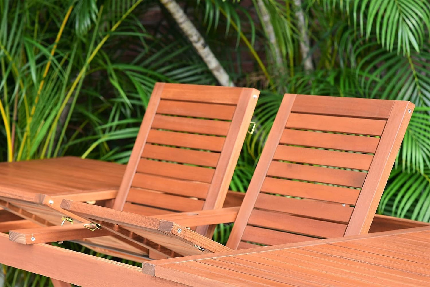 Amazonia Set of 11 Solid Eucalyptus Wood Chairs and 1 Extendable Rectangular Table for Patio, Garden, Porch and Poolside