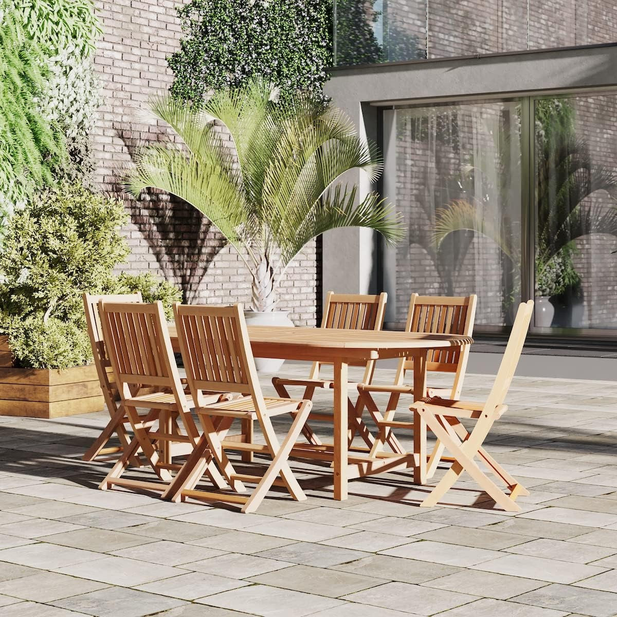 Teak Extendable Oval Hamburg Patio Set, 7-Piece, Brown