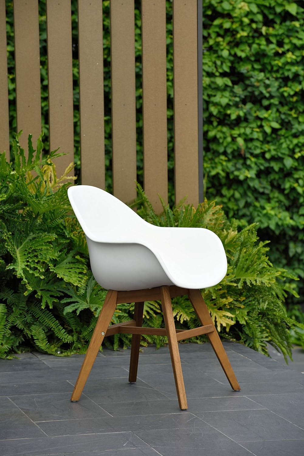 Terra Patio Chairs | Teak Finish, White Resin Seat | Outdoor Dining, Indoors (White, 2-Piece)