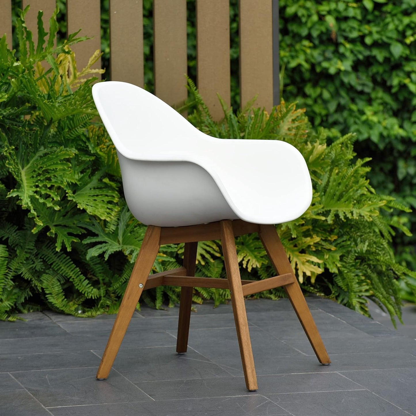 Terra Patio Chairs | Teak Finish, White Resin Seat | Outdoor Dining, Indoors (White, 4-Piece)
