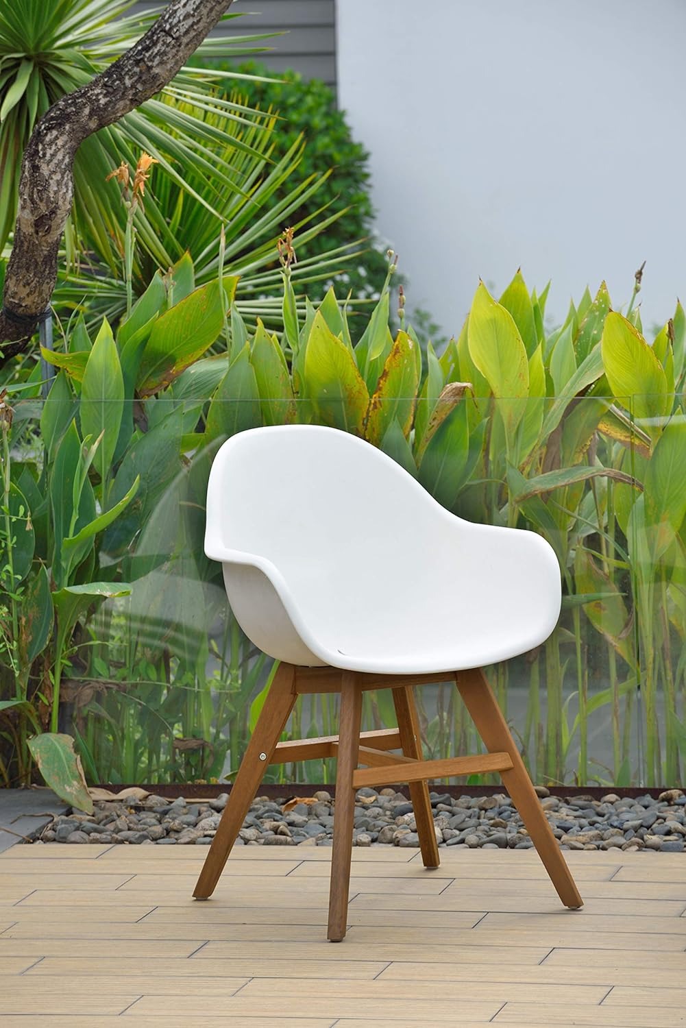 Terra Patio Chairs | Teak Finish, White Resin Seat | Outdoor Dining, Indoors (White, 2-Piece)