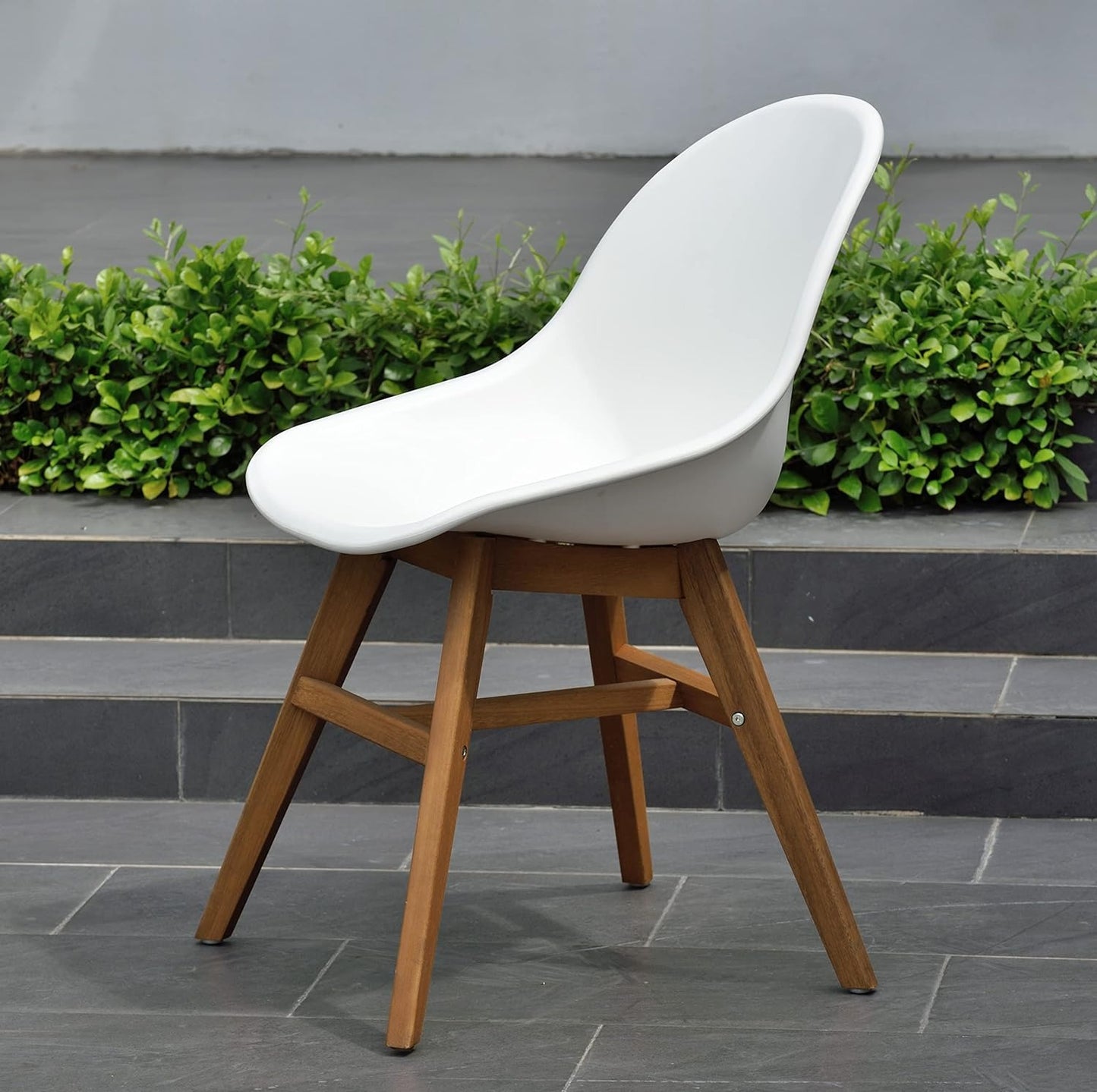 Terra Patio Chairs | Teak Finish, White Resin Seat | Outdoor Dining, Indoors (White, 2-Piece)