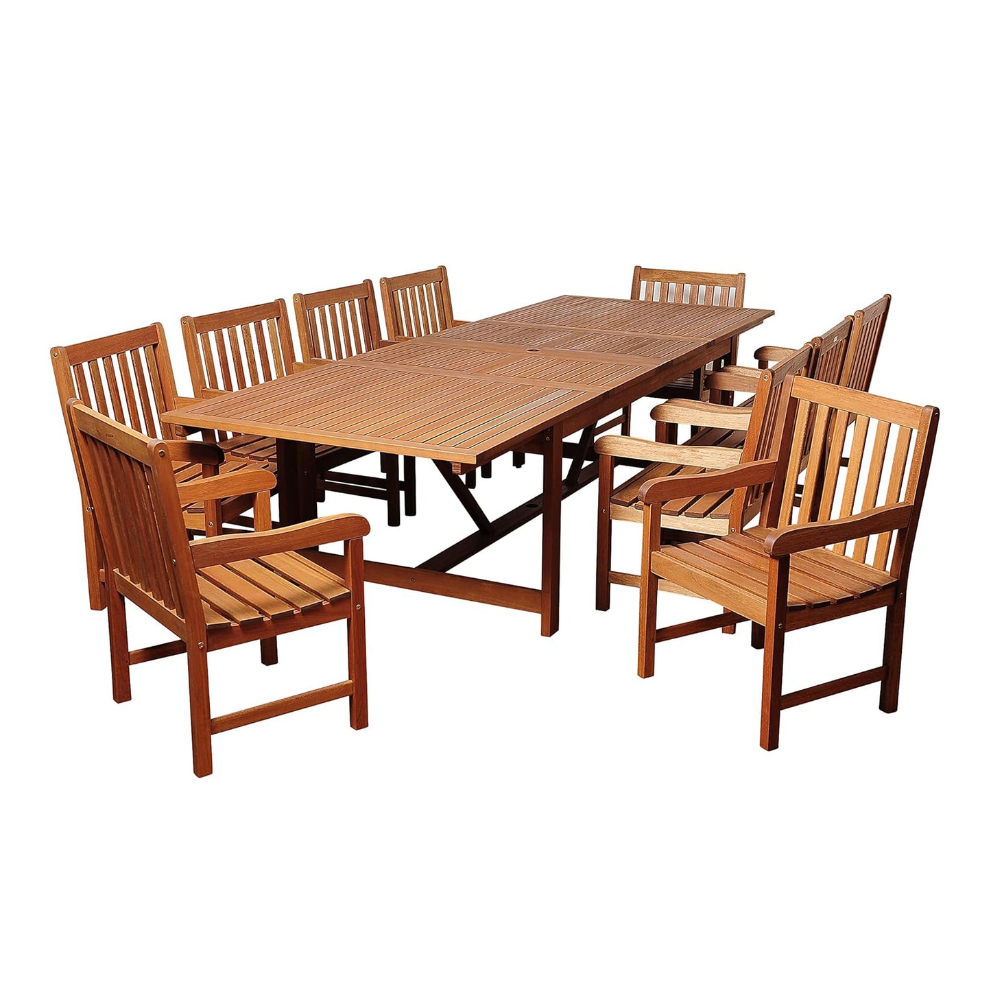 Amazonia Set of 11 Solid Eucalyptus Wood Chairs and 1 Extendable Rectangular Table for Patio, Garden, Porch and Poolside