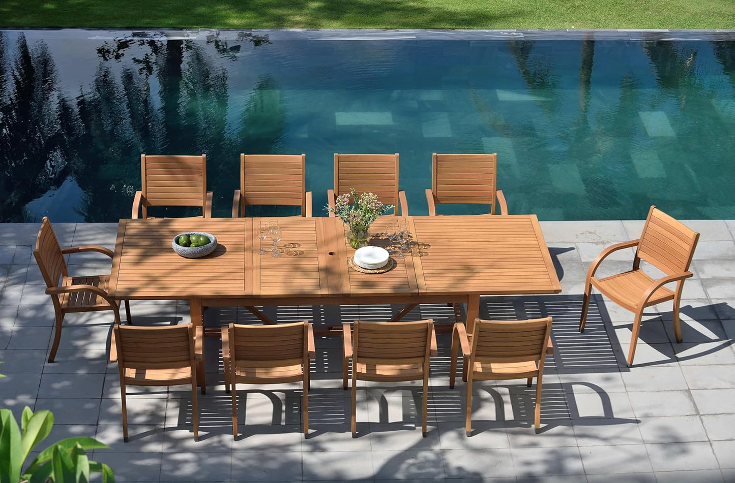 Amazonia Arizona 11 Piece Rectangular Patio Dining Set | Teak Finish | Ideal for Outdoors and Indoors