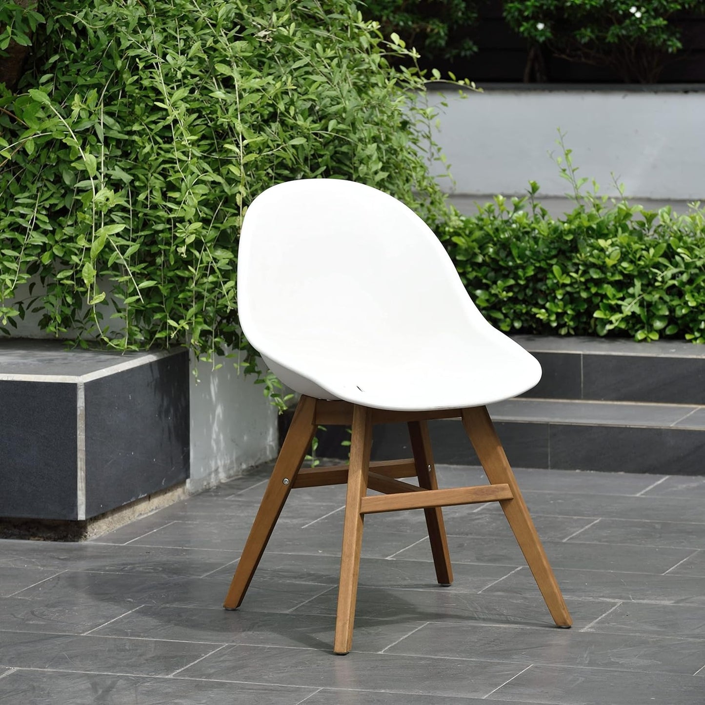 Terra Patio Chairs | Teak Finish, White Resin Seat | Outdoor Dining, Indoors (White, 2-Piece)