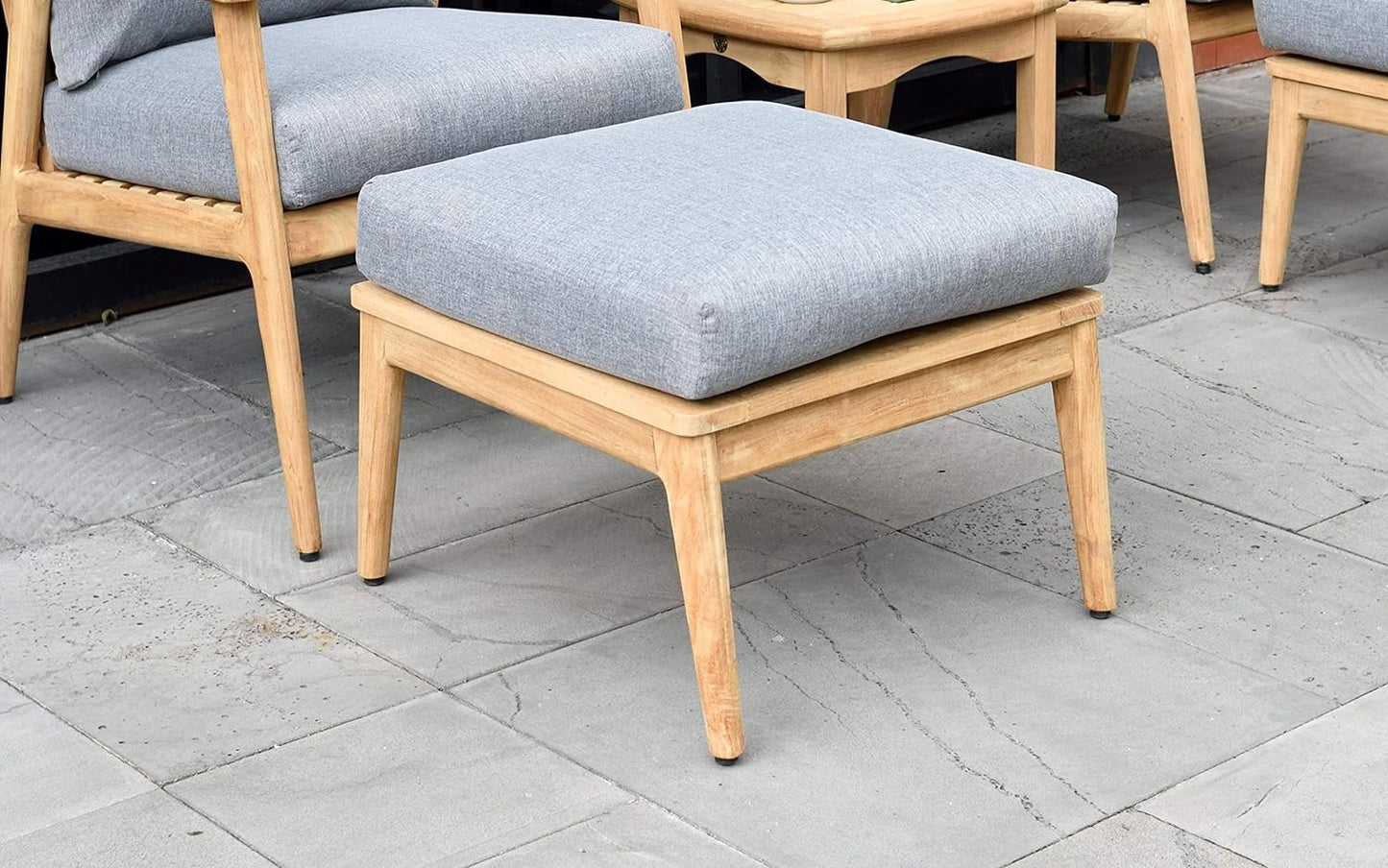 Denton Patio Ottoman | Durable Outdoor and Indoor Furniture Made of Teak | Olefin Cushions