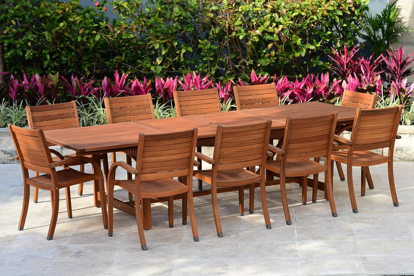 Brampton Amazonia Deluxe 11-Piece Outdoor Dining Table Set | Eucalyptus Wood | Ideal for Patio and Indoors