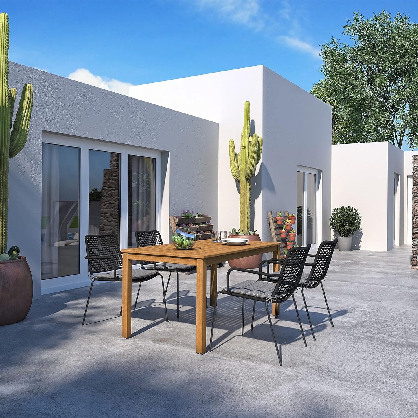 Rituals Patio Set | Teak Finish, Rectangular Outdoor Dining, 7-Piece Grey