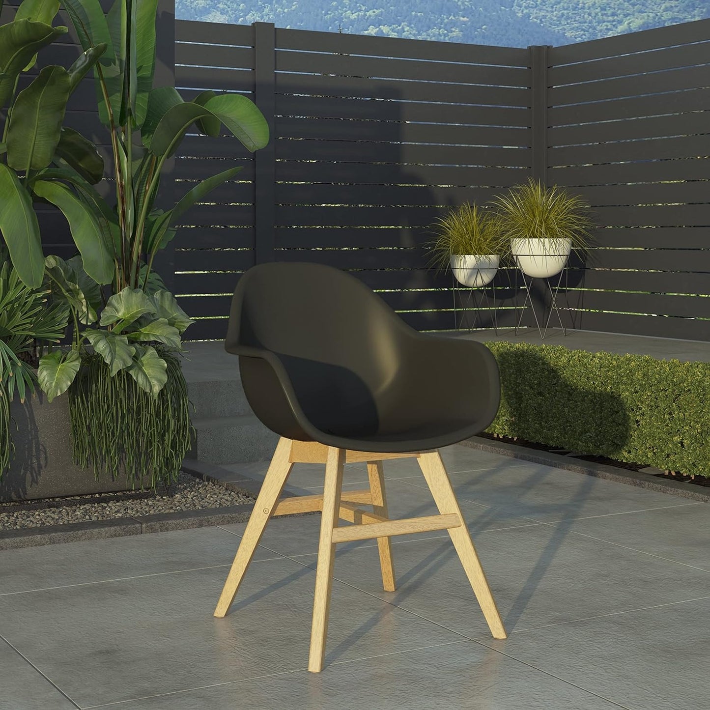 Terra Patio Chairs | Teak Finish, White Resin Seat | Outdoor Dining, Indoors (Black, 2-Piece)