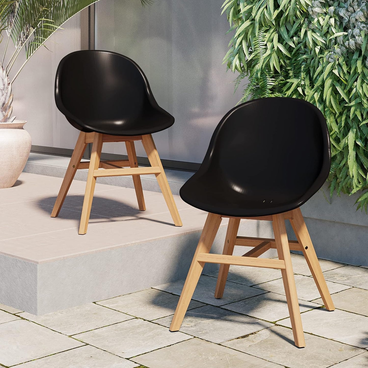 Terra Patio Chairs | Teak Finish, White Resin Seat | Outdoor Dining, Indoors (Black, 2-Piece)