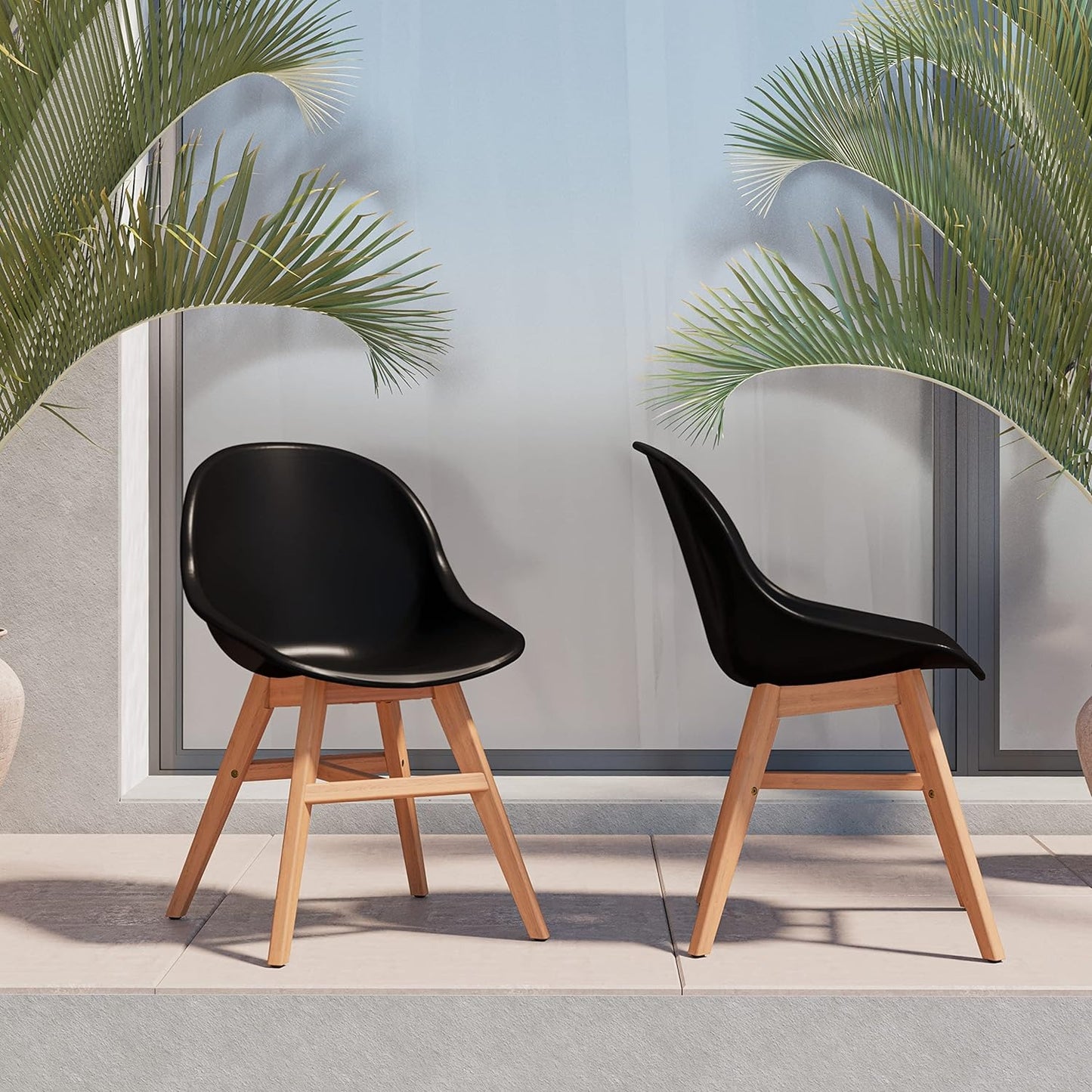 Terra Patio Chairs | Teak Finish, White Resin Seat | Outdoor Dining, Indoors (Black, 2-Piece)