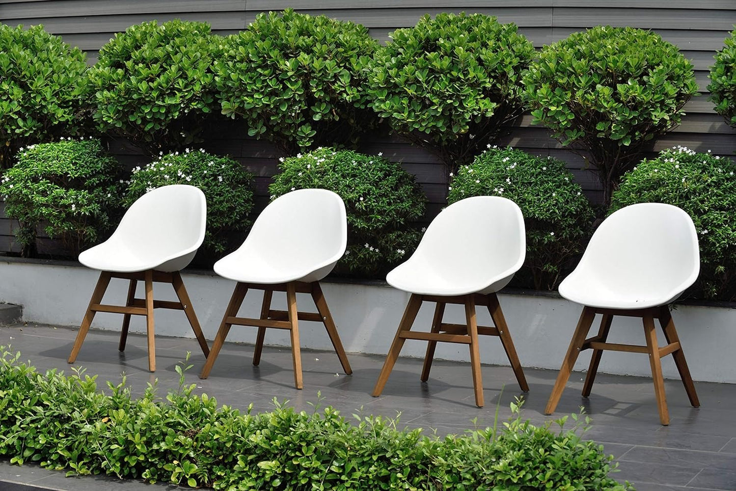 Terra Patio Chairs | Teak Finish, White Resin Seat | Outdoor Dining, Indoors (White, 4-Piece)
