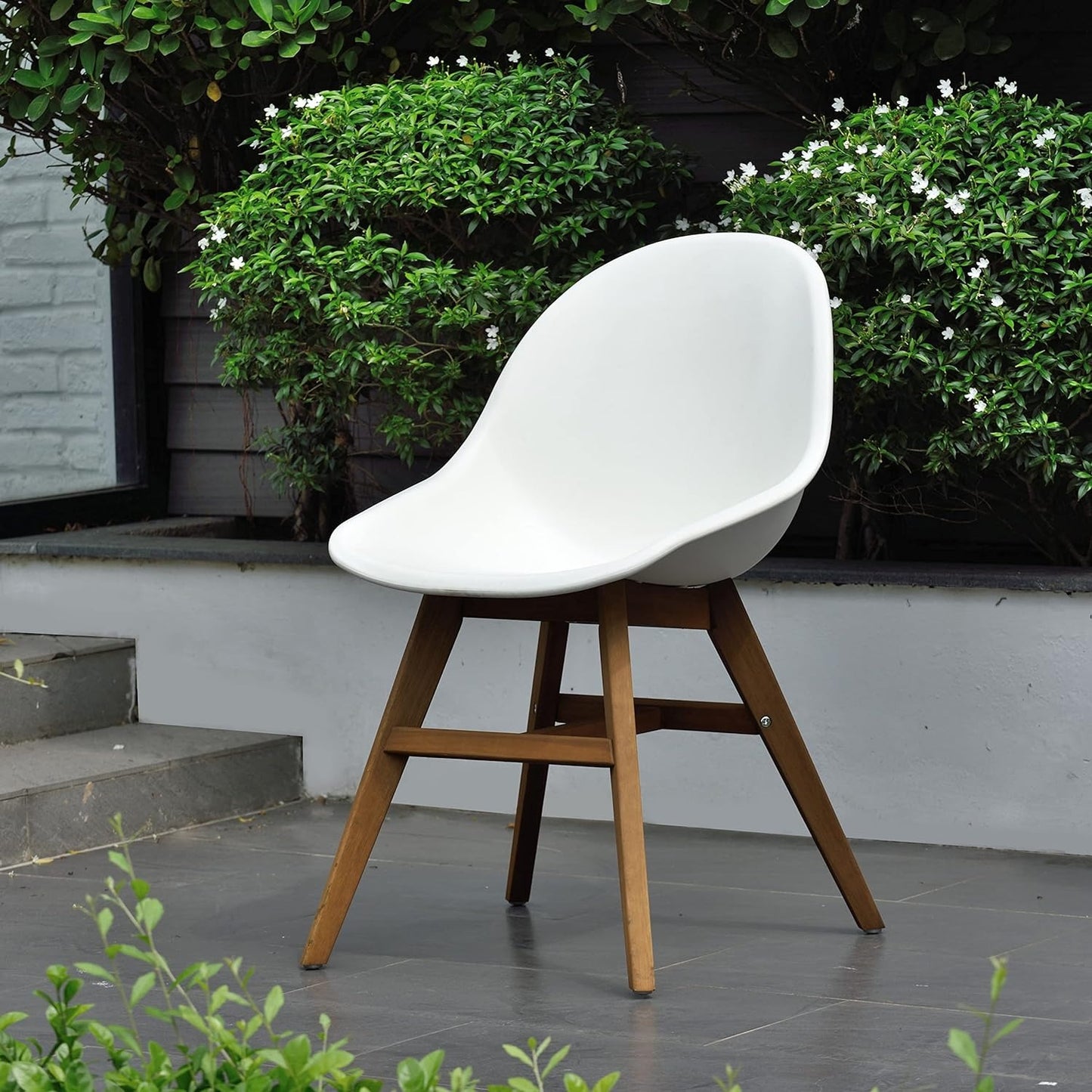 Terra Patio Chairs | Teak Finish, White Resin Seat | Outdoor Dining, Indoors (White, 2-Piece)