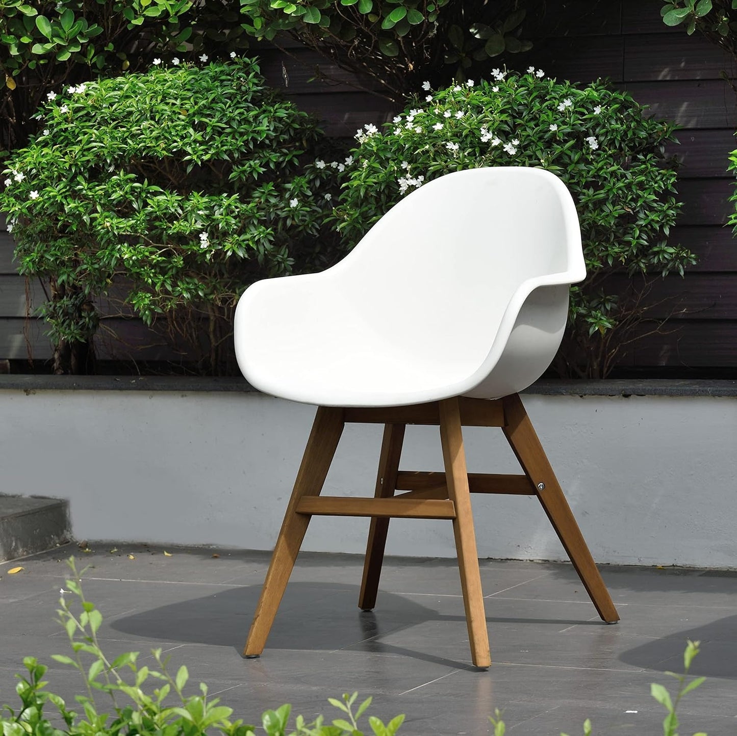 Terra Patio Chairs | Teak Finish, White Resin Seat | Outdoor Dining, Indoors (White, 4-Piece)