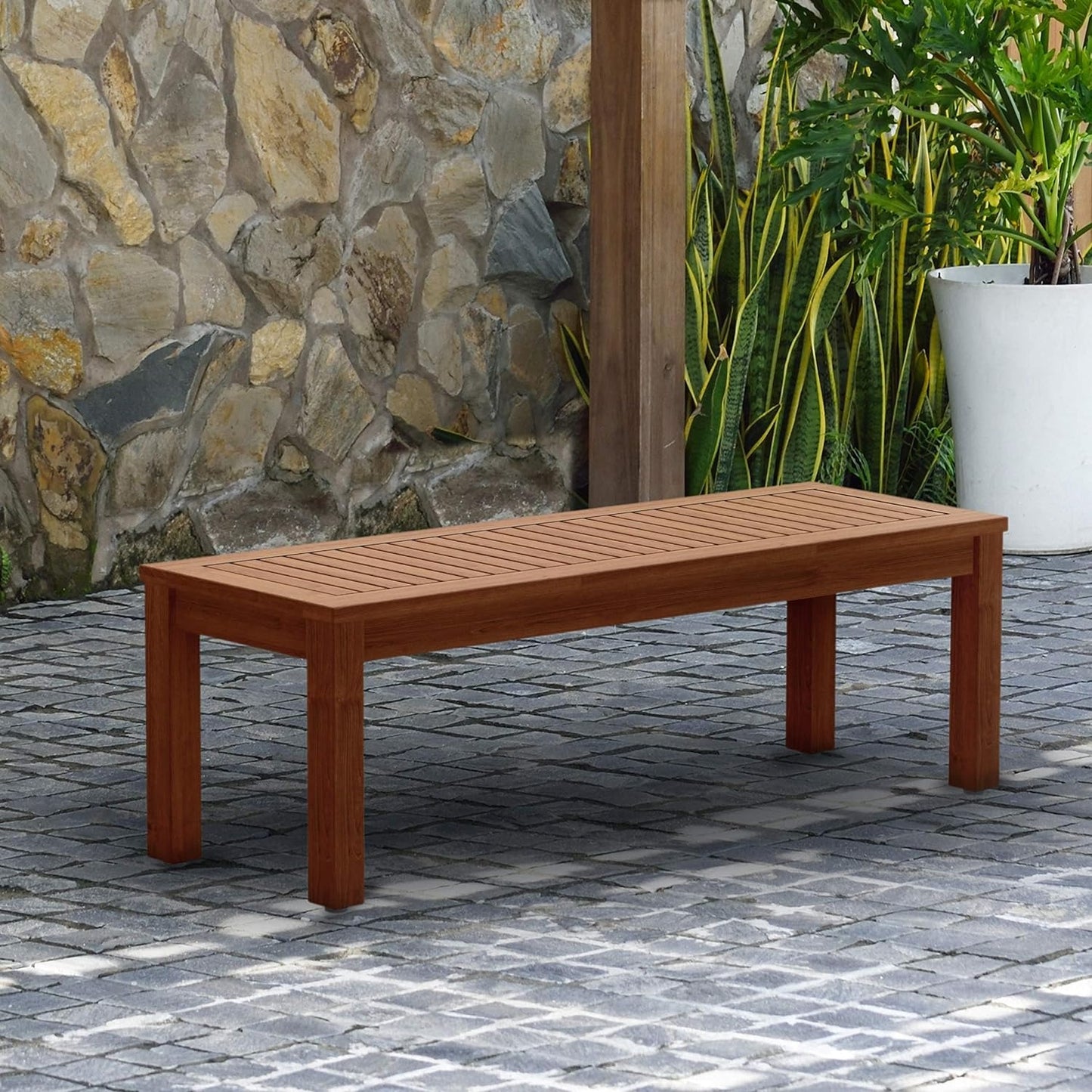 Aster Backless Patio Bench | Eucalyptus Wood | Ideal for Outdoors and Indoors, 53"