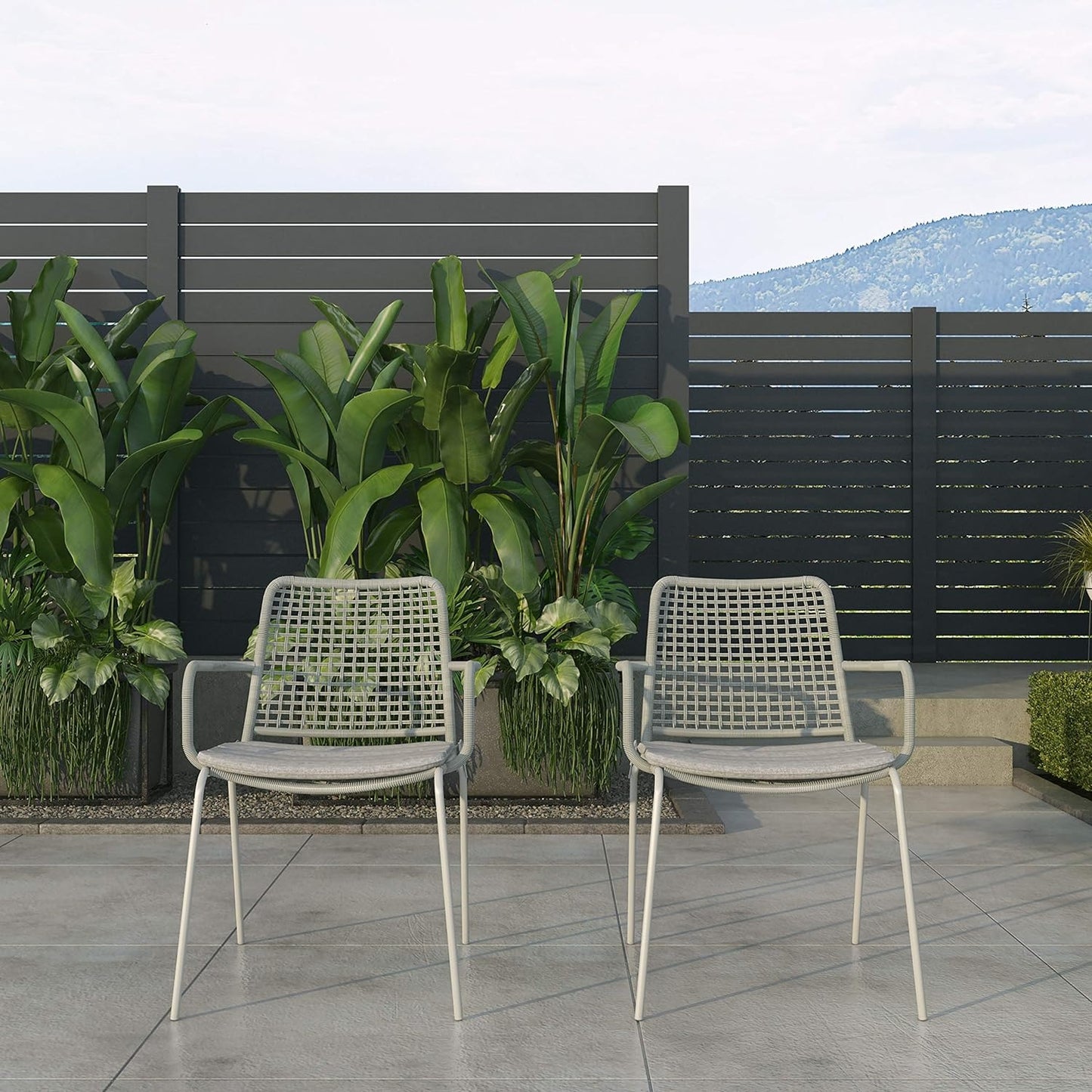 Solis Patio Chairs | Steel, Rope Seat | Outdoor Dining, Indoors (Grey, 2-Piece)