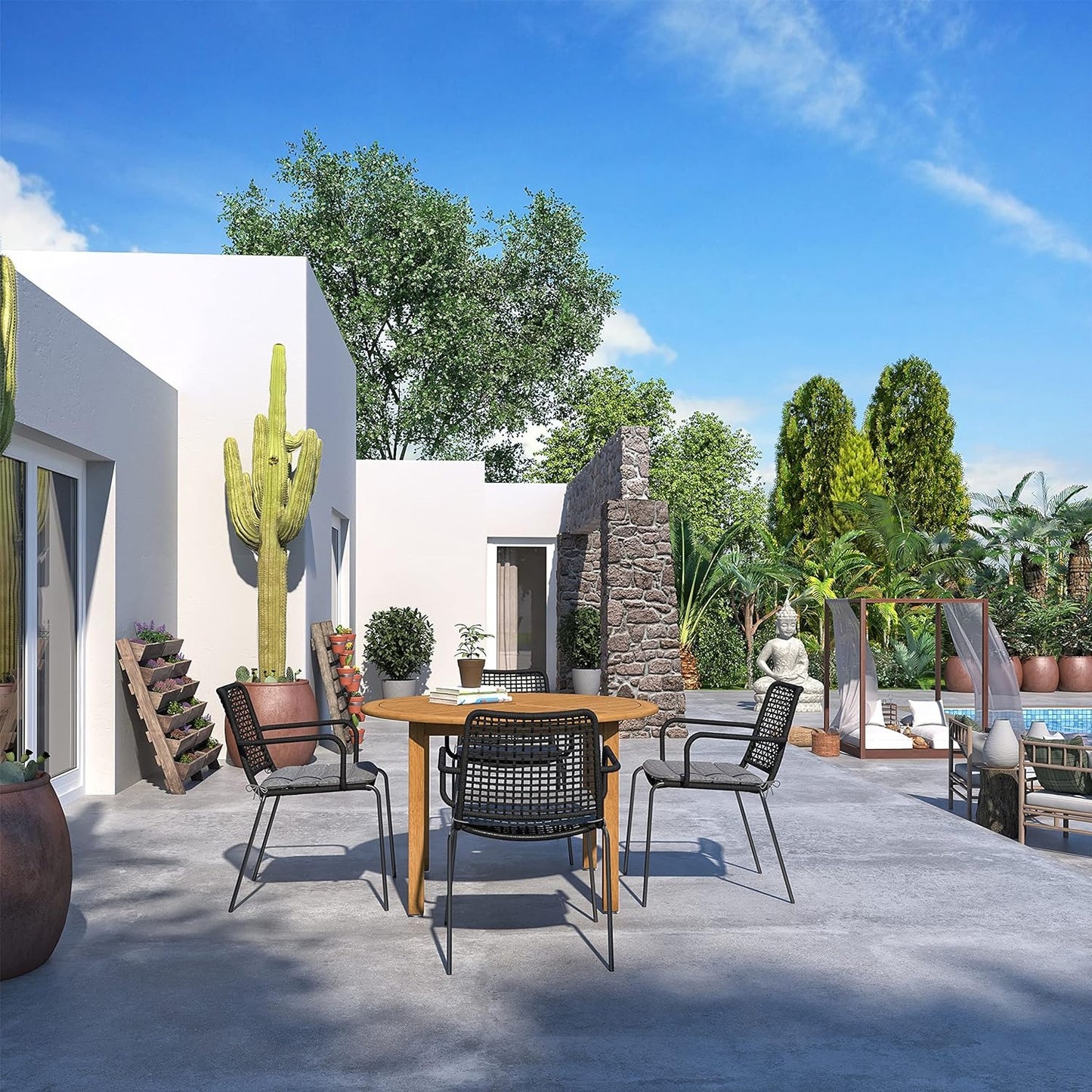 Rituals Patio Set | Teak Finish, Rectangular Outdoor Dining, 7-Piece Grey