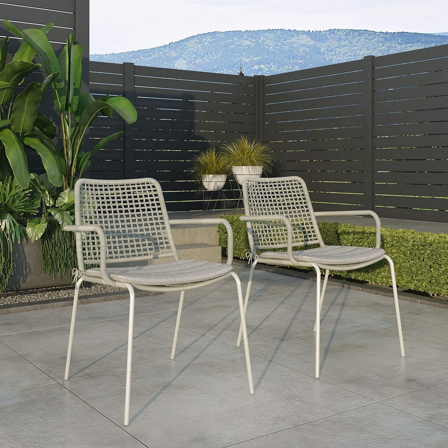 Solis Patio Chairs | Steel, Rope Seat | Outdoor Dining, Indoors (Grey, 2-Piece)