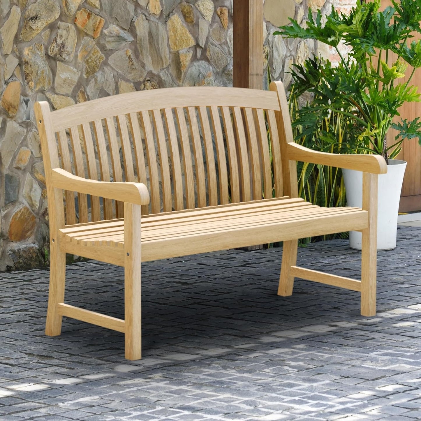 Newcastle Patio Made of Real Ideal for Outdoors and Indoors, Light Brown, Natural Teak Bench