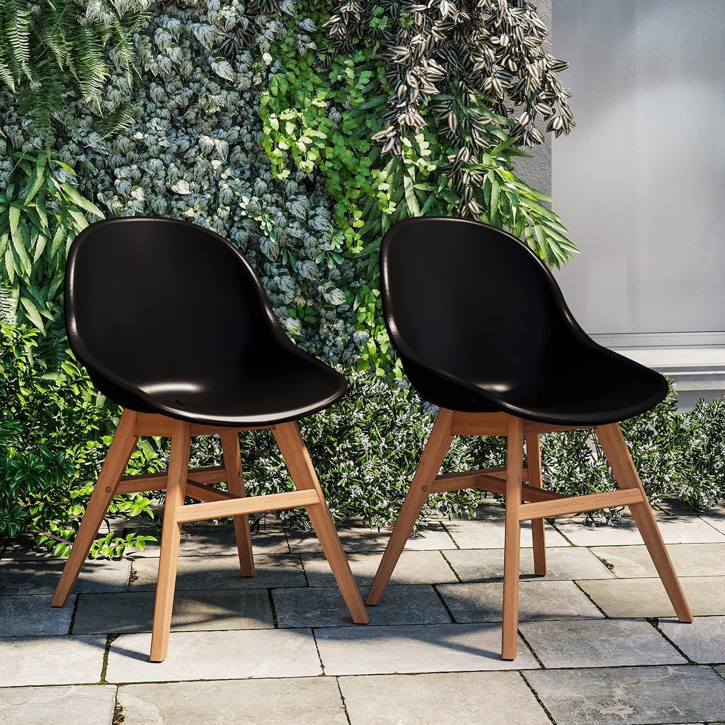 Terra Patio Chairs | Teak Finish, White Resin Seat | Outdoor Dining, Indoors (Black, 2-Piece)
