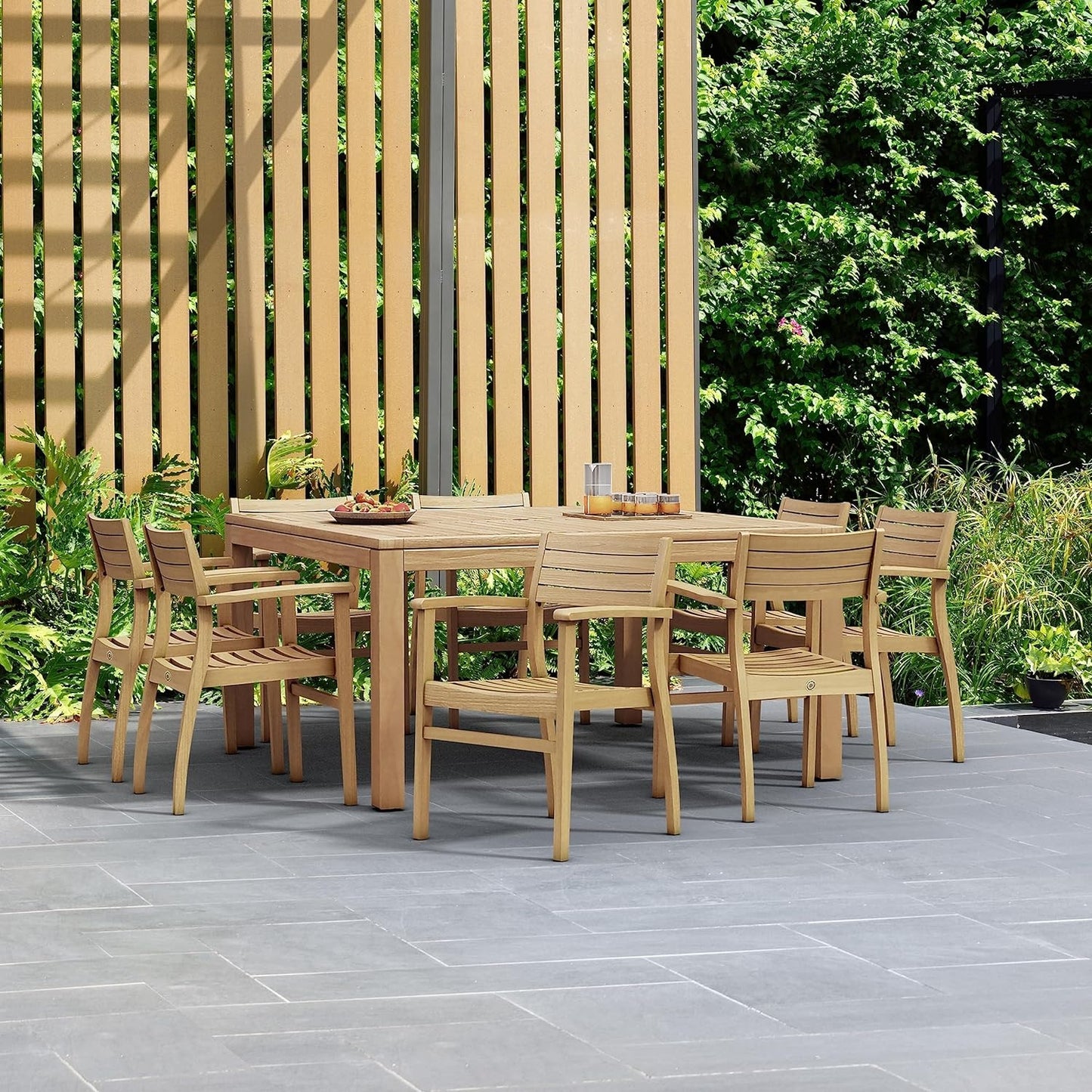 Teak Victoria 9-Piece Square Dining Set, Light Brown