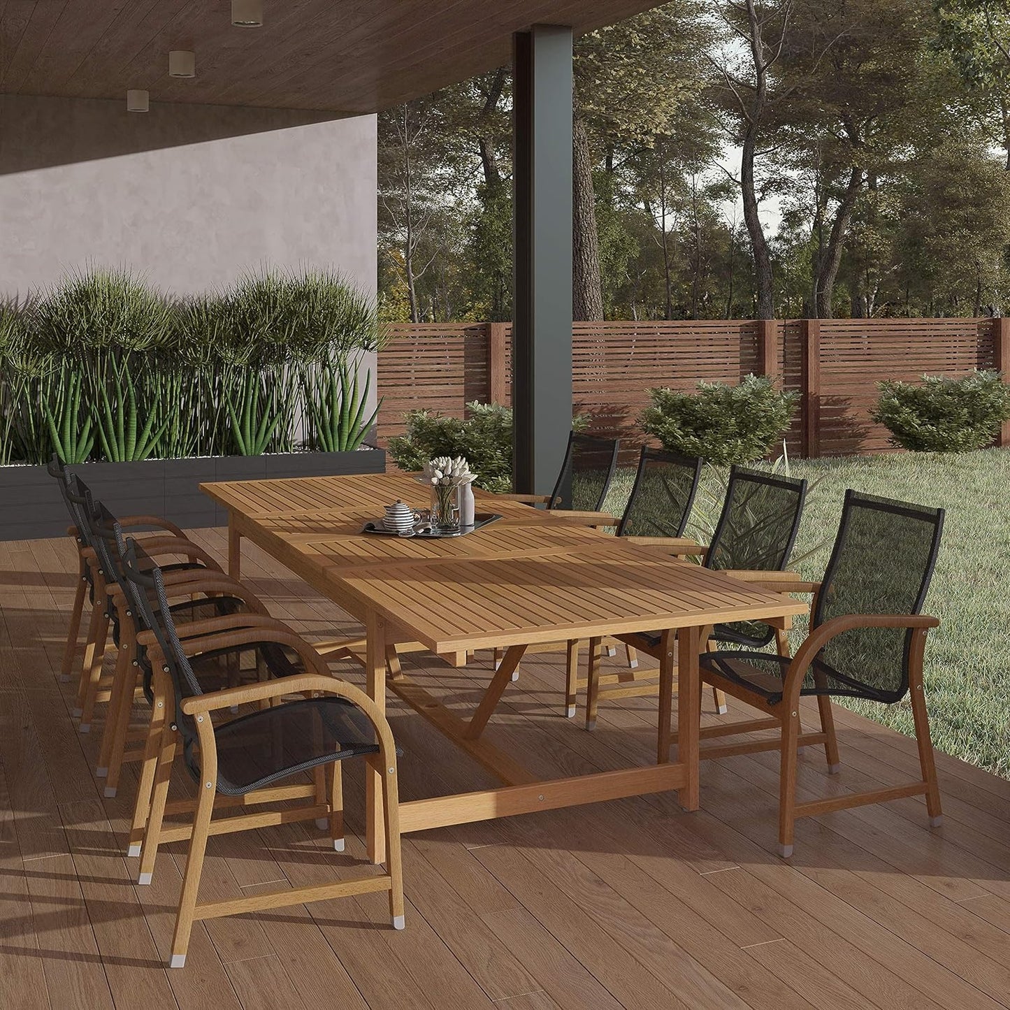 Teak Finish Extendable Rectangular Dining Set | 100% FSC Wood