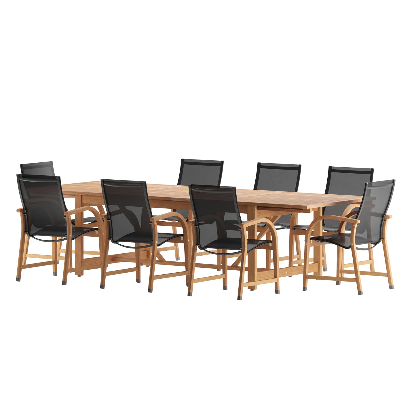 Teak Finish Extendable Rectangular Dining Set | 100% FSC Wood