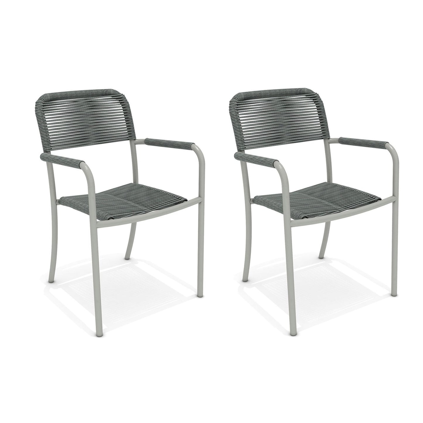 Luna Patio Chairs | Aluminum Frame, Rope Seat | Outdoor Dining, Indoors (Grey, 2-Piece)