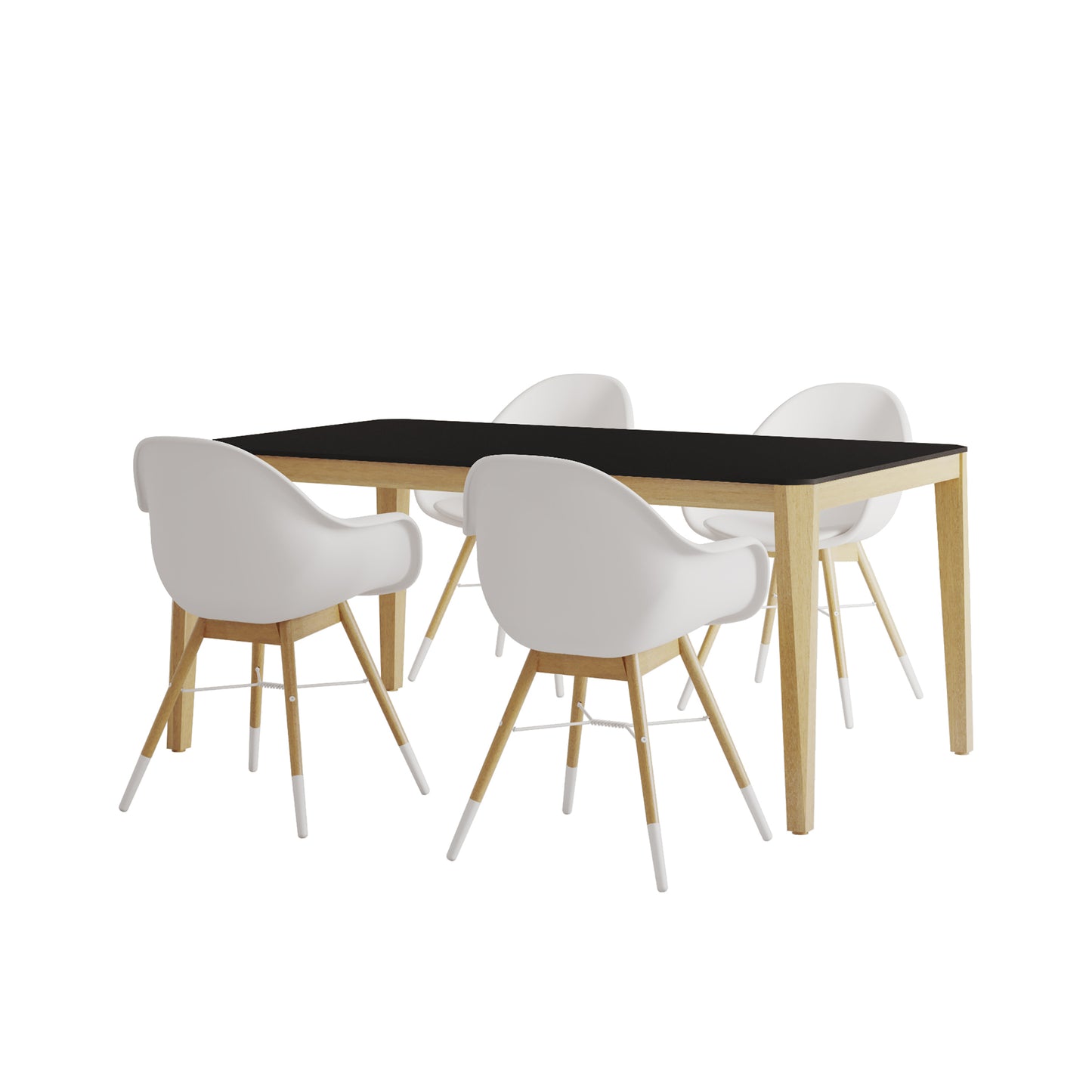 Teak Finish 100% FSC Eucalyptus Wood | Backyard Furniture, Outside Table and White Chairs, Rectangular Outdoor Dining Set, 5-Piece Black