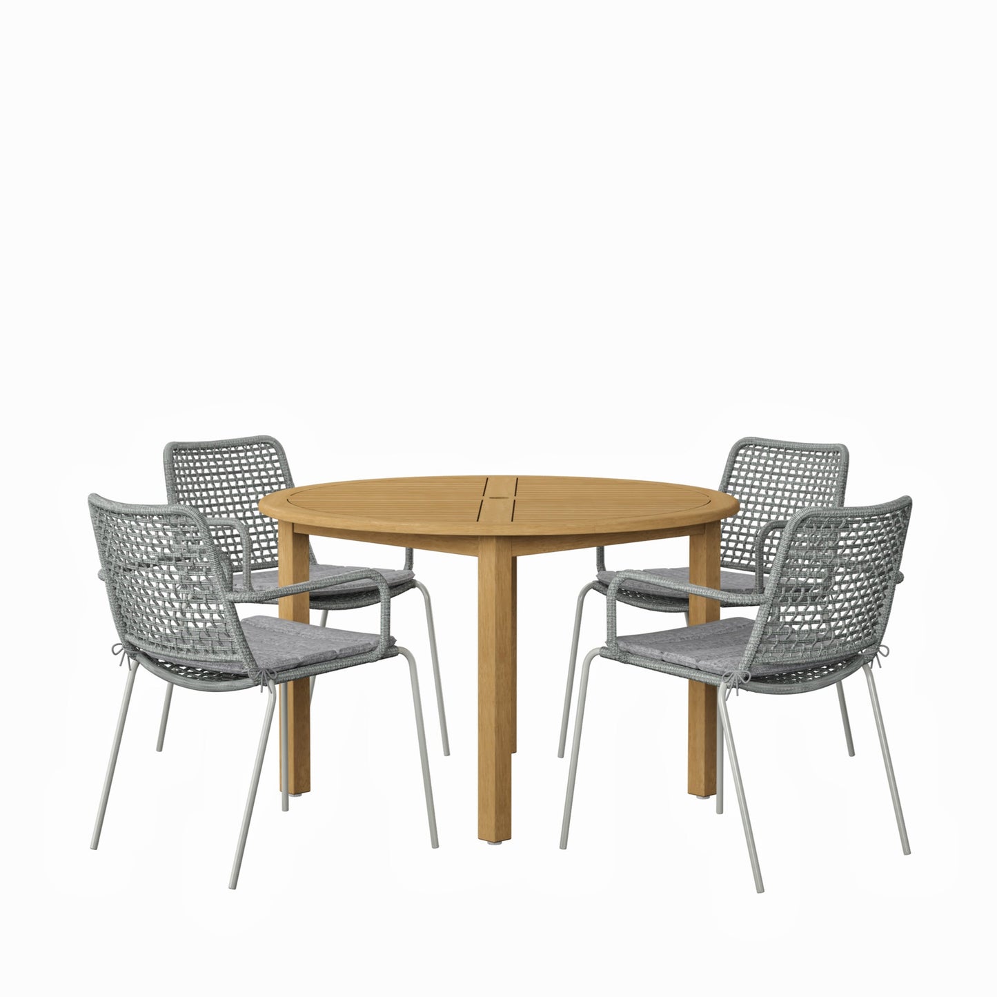 Rituals 5-Piece Wood Patio Set | Teak Finish, Round Outdoor Dining Set for 4 (Grey)
