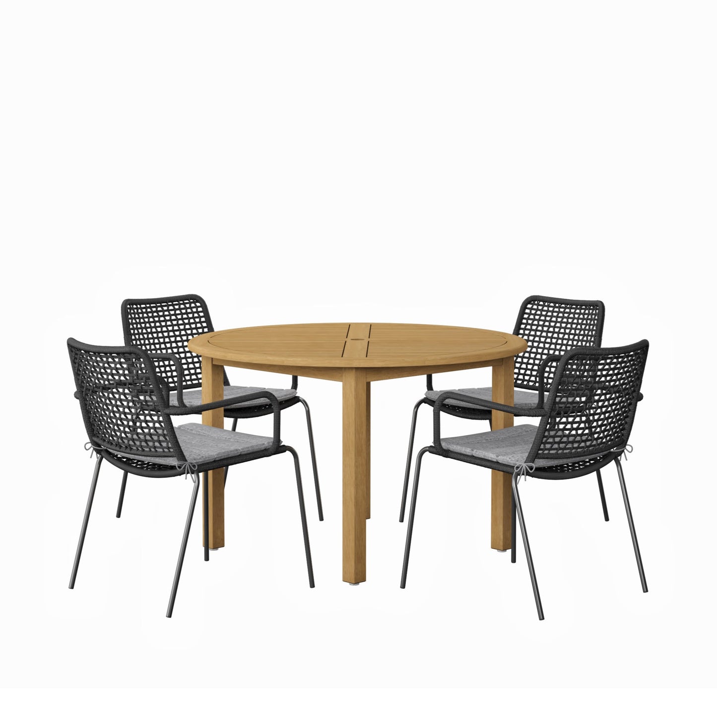 Rituals 5-Piece Wood Patio Set | Teak Finish, Round Outdoor Dining Set For 4 (Black)