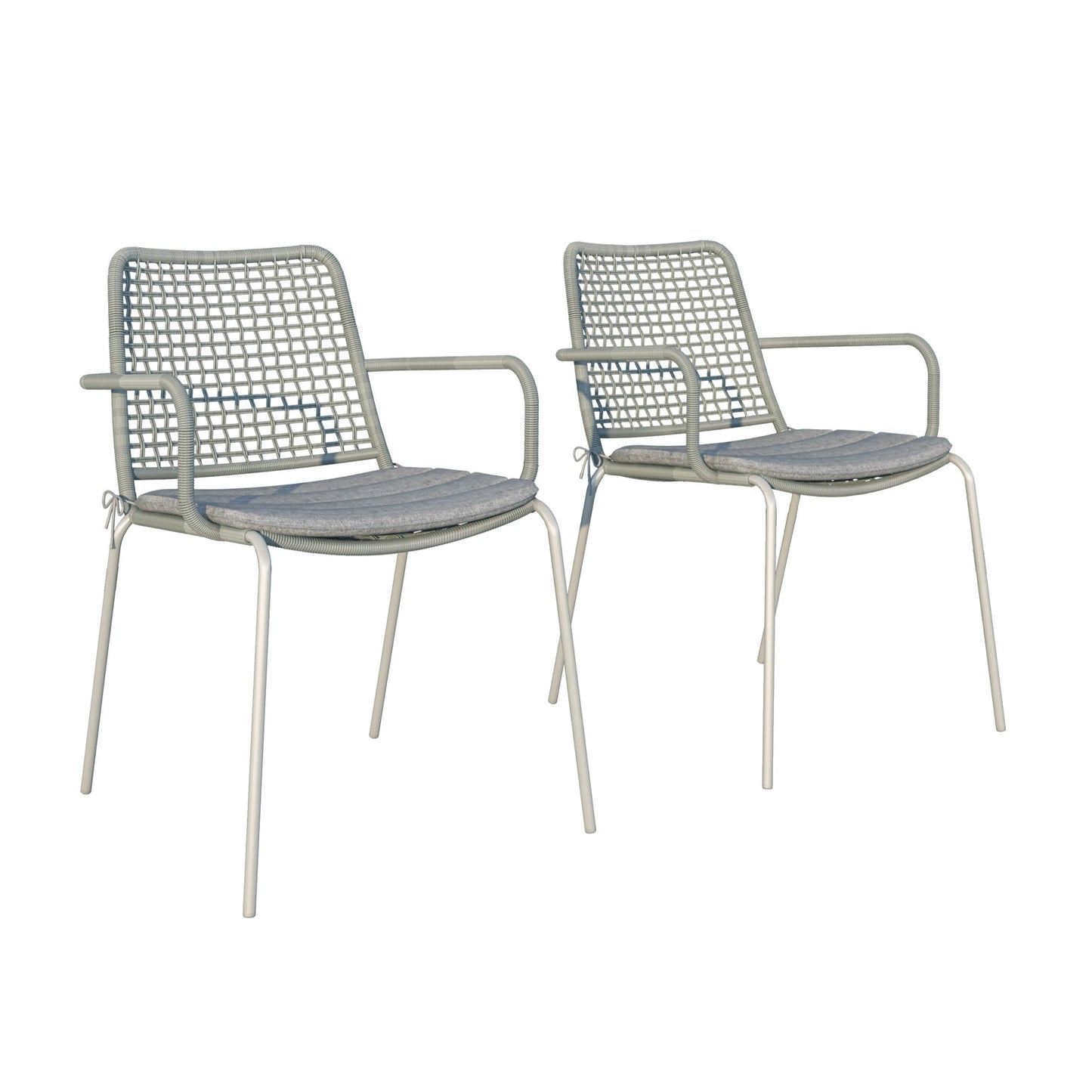 Solis Patio Chairs | Steel, Rope Seat | Outdoor Dining, Indoors (Grey, 2-Piece)