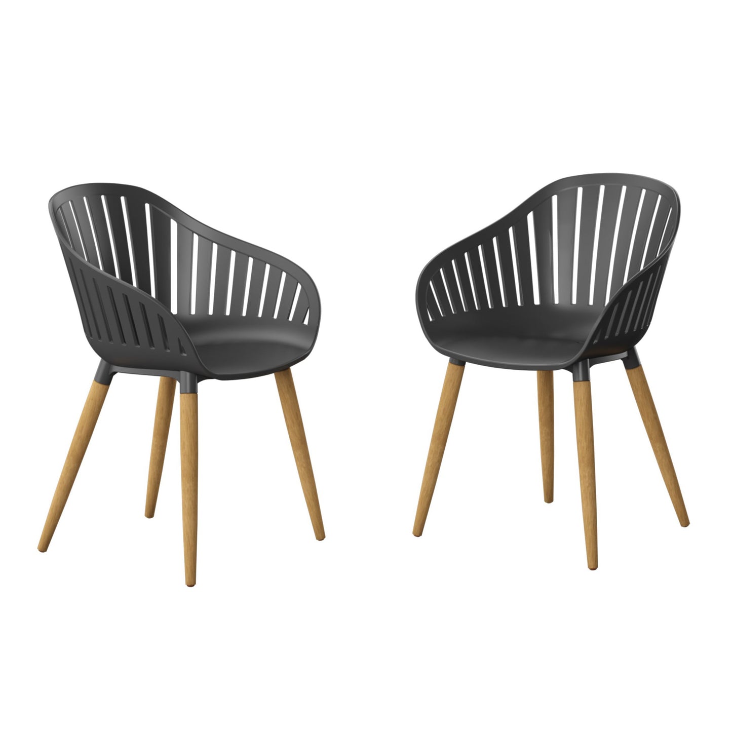 Patio Chairs | Teak Finish, Black Resin Seat | Outdoor Dining