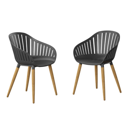 Patio Chairs | Teak Finish, Black Resin Seat | Outdoor Dining