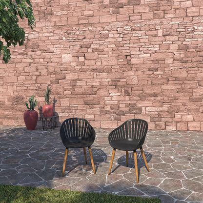 Patio Chairs | Teak Finish, Black Resin Seat | Outdoor Dining