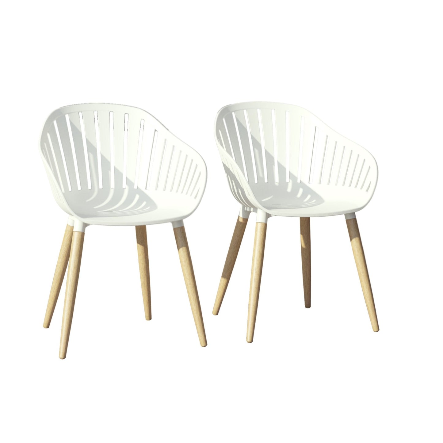 Vent Patio Chairs | Teak Finish, Black Resin Seat | Outdoor Dining, Indoors (White, 2-Piece)