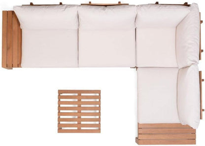 Queens Patio Sectional Set | Teak Finish and Weather Resistant Off-White Cushions| Durable and Ideal for Outdoors