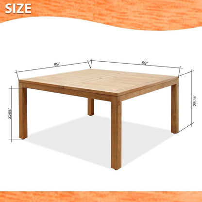 Teak Victoria 9-Piece Square Dining Set, Light Brown