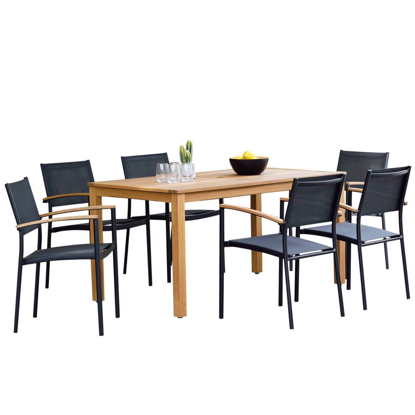 Ubuntu Patio Set | Teak Finish, 7-Piece Rectangular, FSC Eucalyptus Wood